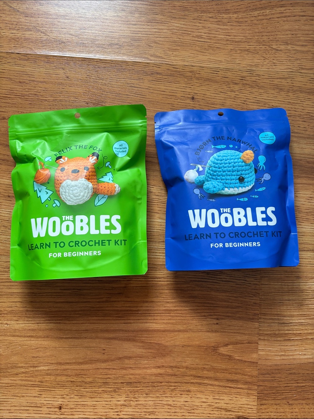 The Woobles Crochet Kit - Bjorn The Narwhal & Felix The Fox NWT